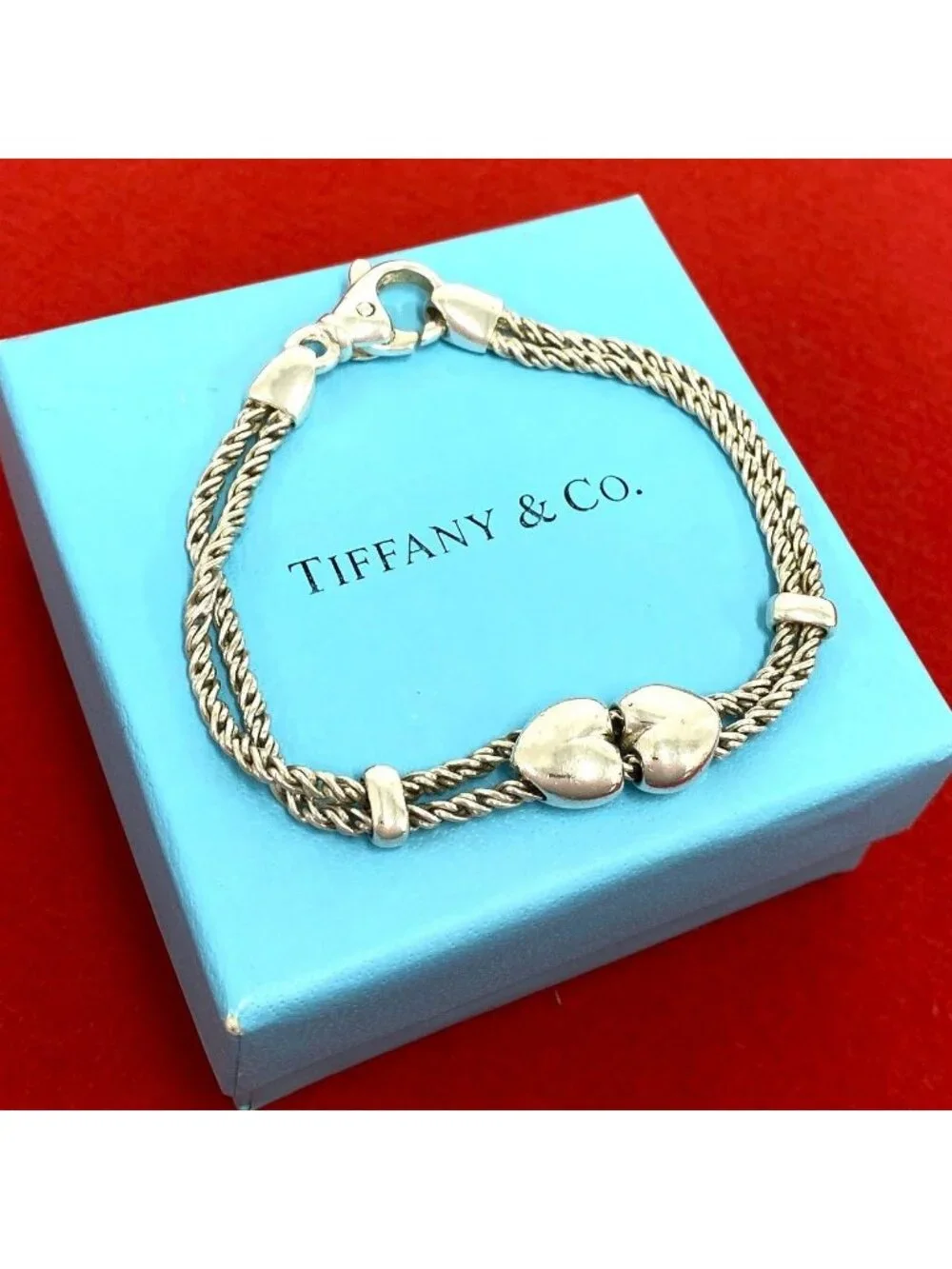 Tiffany & Co Vintage Double Rope Heart Bracelet 925 Sterling Silver